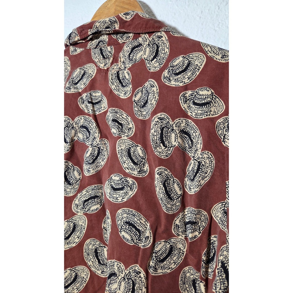 Marine Layer Lyocell Coastal Chic Camp Collar Crop Button Up Straw Hat Print S - Picture 6 of 6